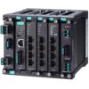Layer 2 full Gigabit modular managed Ethernet switch with 4 fixed Gigabit ports, 2 slots for optional 4-port GE/FE modules, 2 slots for isolated power modules, up to 12 Gigabit ports, -10 to 60°C operating temperatureMOXA